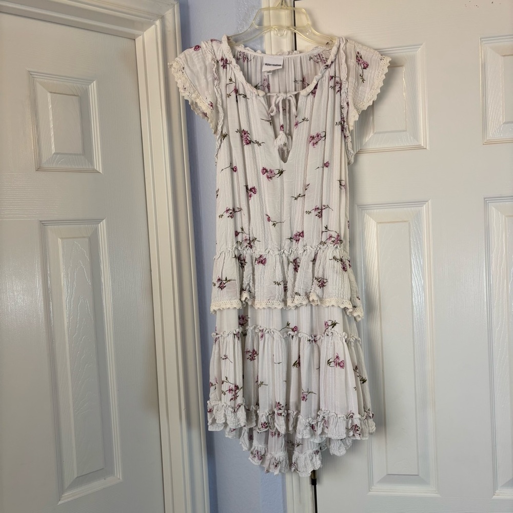 Skylar + Madison Ivory Dress with Lavender Floral Ruffles Size Small